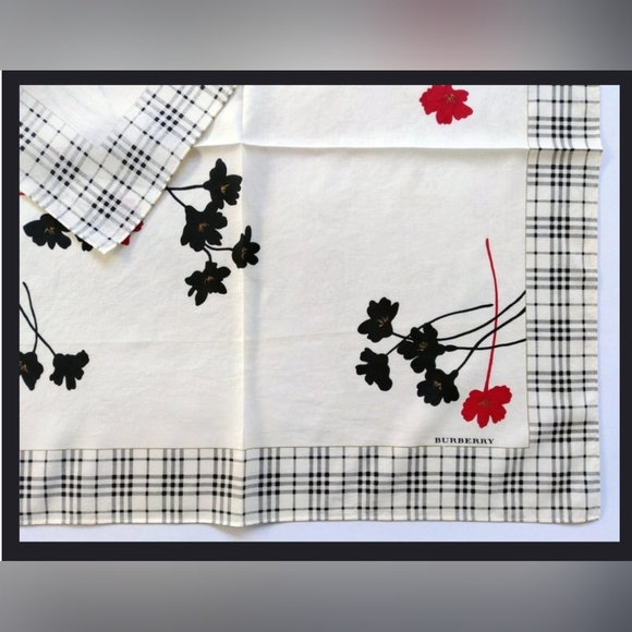 Authentic Burberry VTG Nova Check Floral Handkerchief - Picture 8 of 14